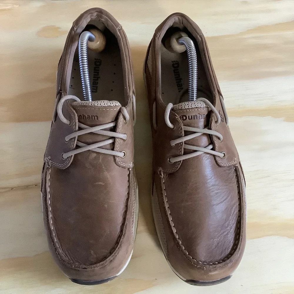 Dunham Captain MCN410TN Mens Tan Leather Mesh Boat Shoes Size 10 6E Extra Wide